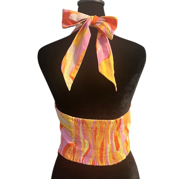 Women's ZARA Orange Pink Halter Crop Top M - Picture 4 of 8